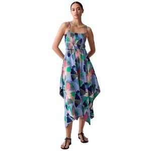 Gap Blue Floral Smocked Handkerchief Hem Midi Dress – Size Medium